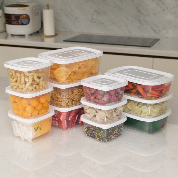 TOPLES KULKAS CALISTA RUMOI PUTIH BENING TRANSPARAN 12 PCS SET FOOD PREPARASI TEMPAT PENYIMPANAN MAKANAN DALAM KULKAS  FOOD CONTAINER SET