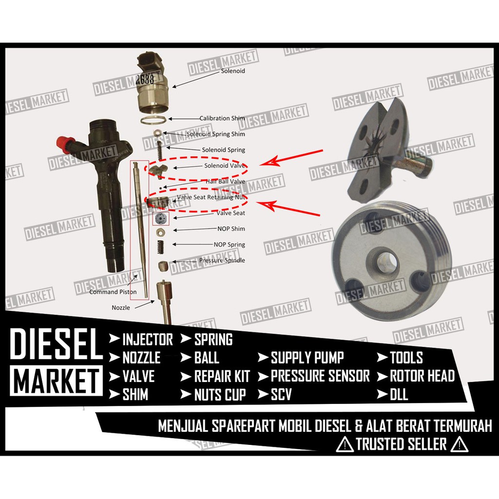 Kupu-Kupu Kipas Injektor Denso Set - Three Set Control Valve Injector - Valve Seat Retaining Nut