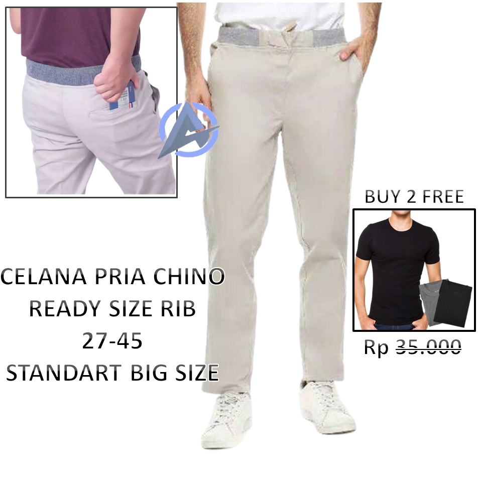 CELANA PRIA size 27 - 45  panjang chino standart big size pinggang karet