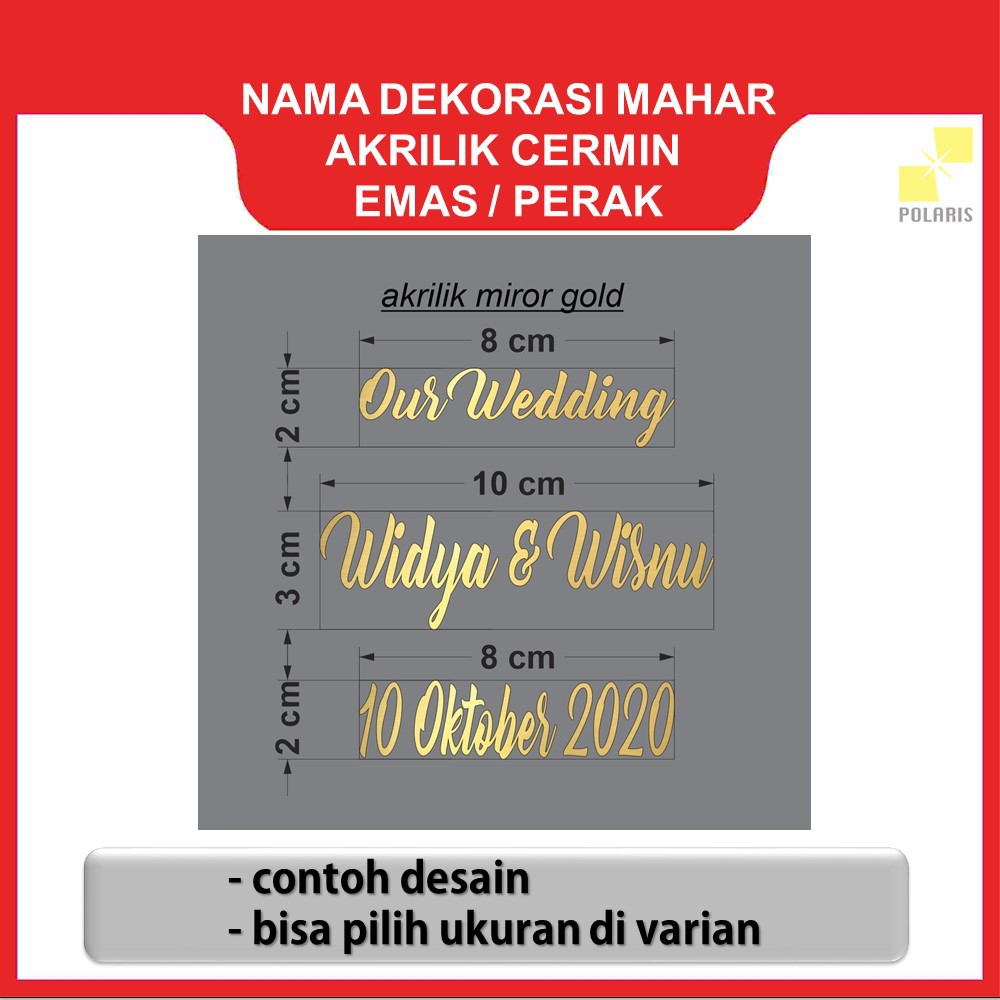 NAMA CUSTOM MAHAR AKRILIK EMAS/PERAK DEKORASI MAHAR PERNIKAHAN LASER CUTTING NAMA MAHAR AKRILIK MURAH DAN CEPAT HIASAN NAMA MAHAR