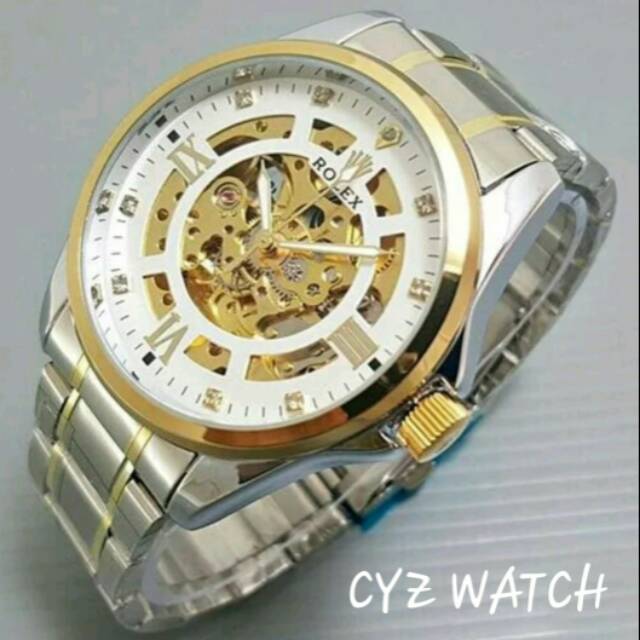Jam Tangan Pria Elegan Exclusive ROLEX MASTER AUTOMATIC Premium Watch Combi Gold