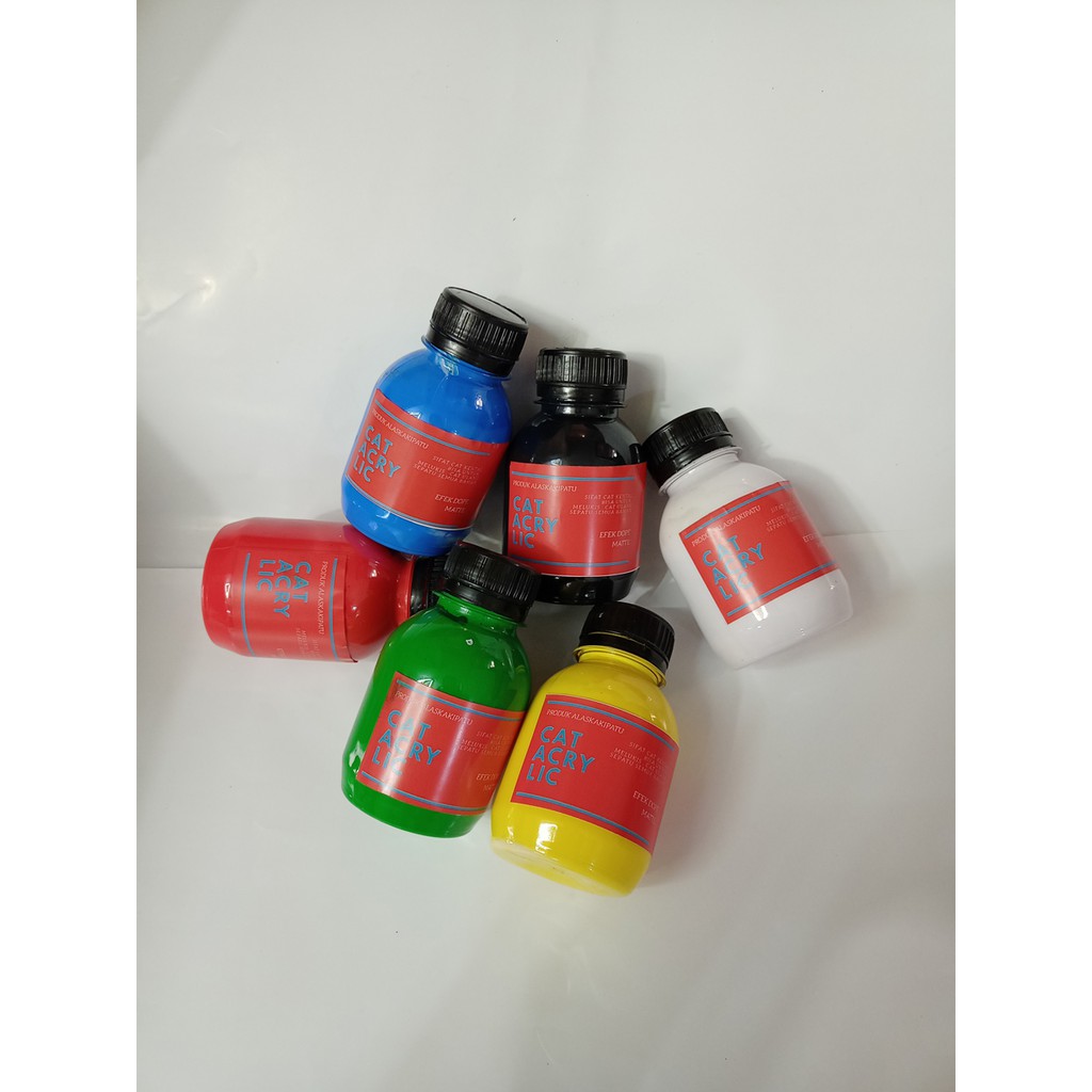 Paket Cat acrylic 6pcs warna dasar gratis kuas dan finisher