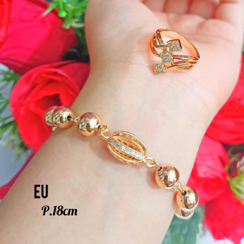 Gelang FREE cincin varian motif Rantai bola ukir dan polos elegan menawan Anti karat {COD}