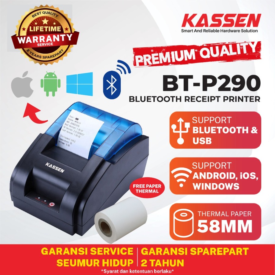 PRINTER BLUETOOTH THERMAL 58MM KASSEN BTP 290 PRINTER MINI POS