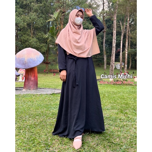 Gamis Crinkle Airflow Premium, Cey Kringkel Polos, Michi by Alfaris