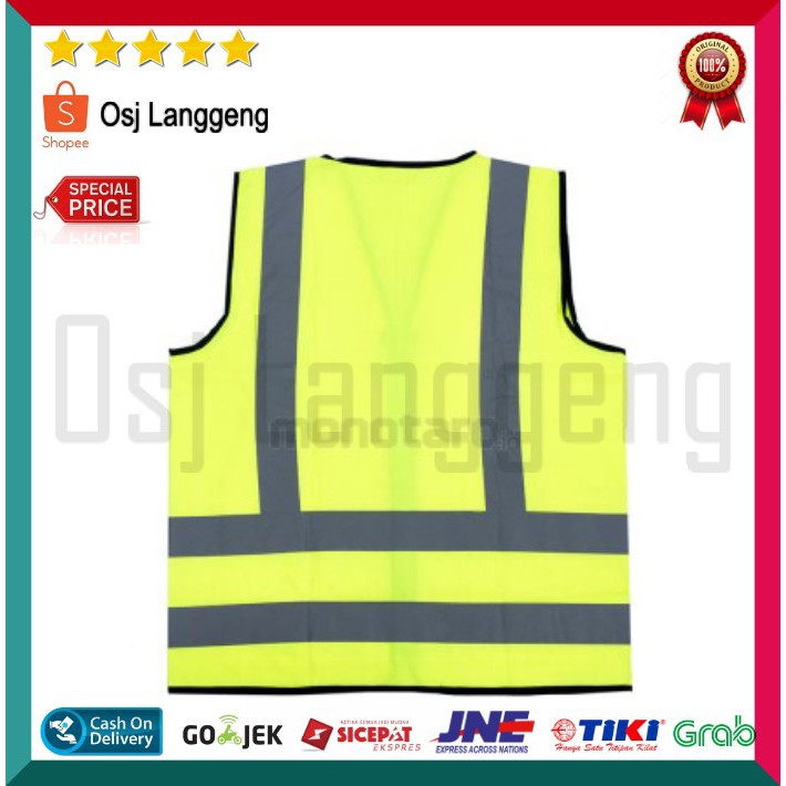 BISA COD | Rompi Safety Vest Bahan American Drill 4 Kantong IMJ Scotlite Silver 3M Original