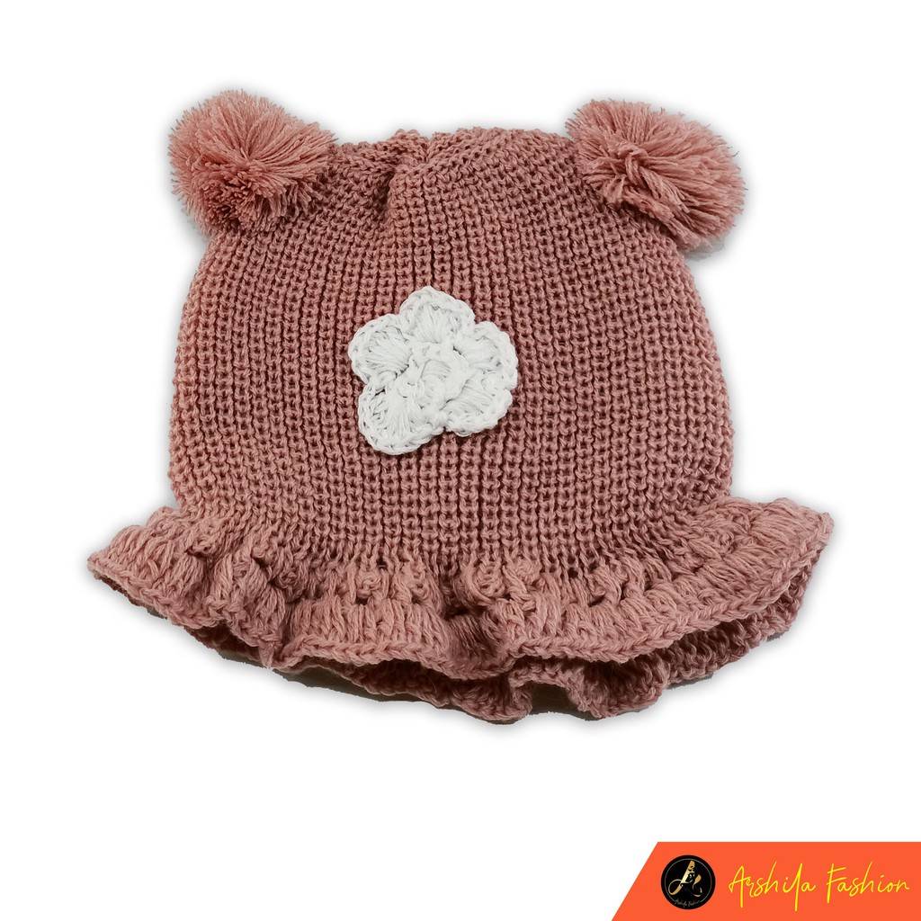 Kupluk Rajut Bayi Perempuan Motif Bunga 0 Sampai 3 Tahun / Kupluk Anak Bayi Motif Bunga