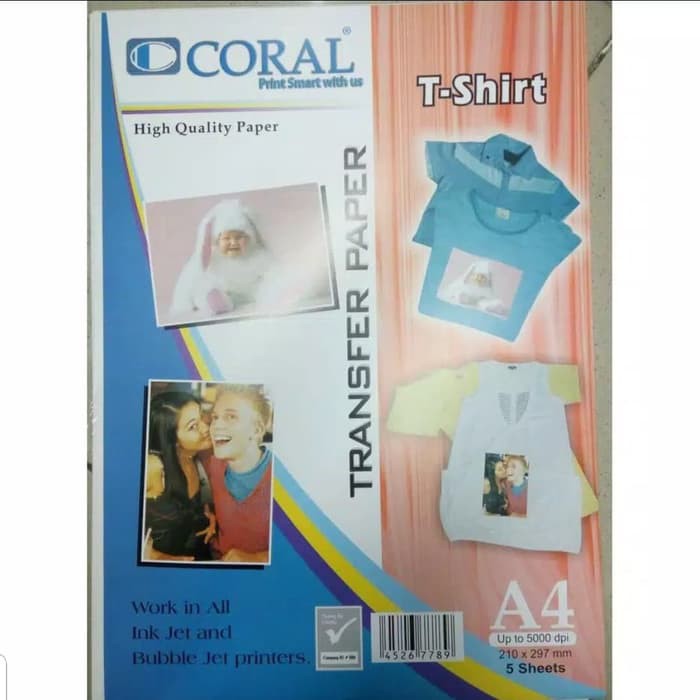 

kertas transfer paper coral, kaos white / terang