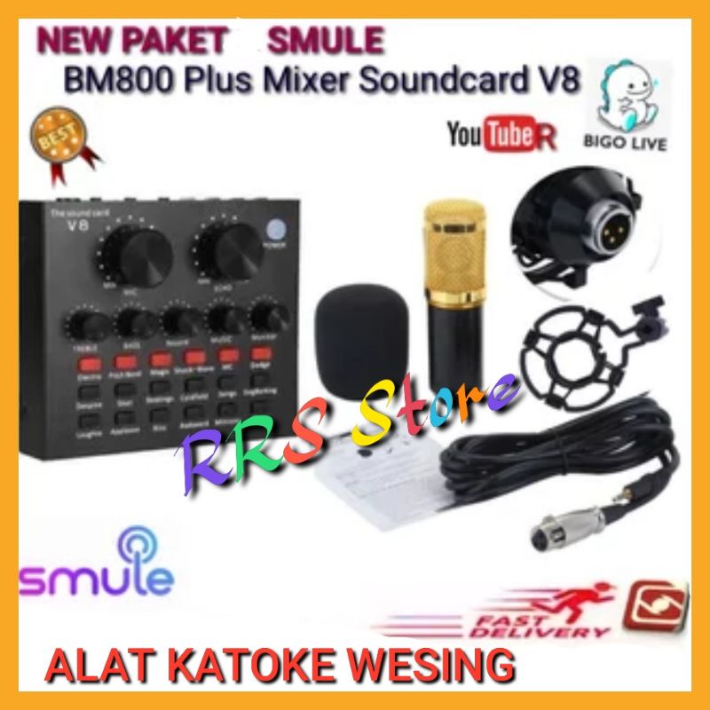 NEW SATU PAKET Alat karoke soundcrad v8 dan mic BM-800 tinggal pake