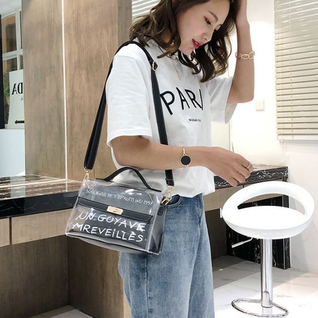 tas pundak kasual transparan transparent casual shoulder bag (2I2,2b5)  bta417