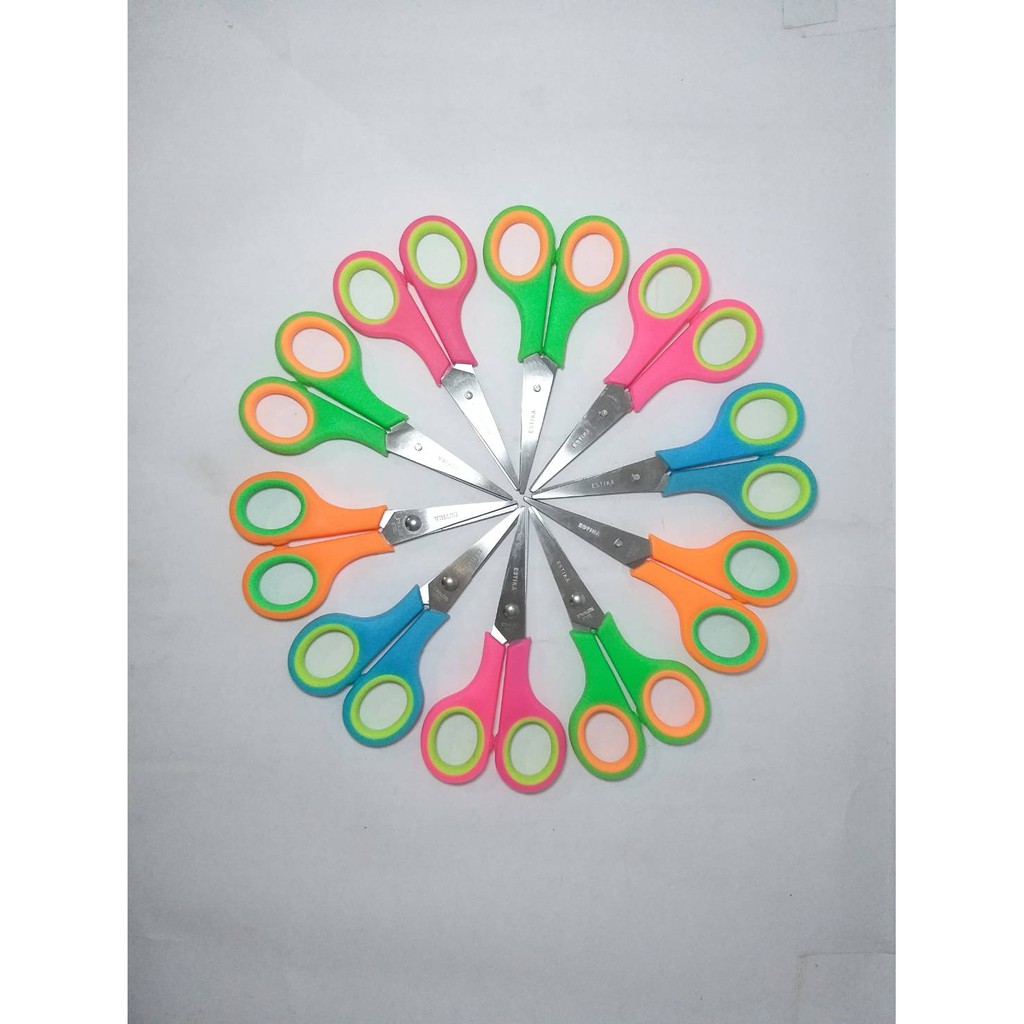 Gunting Kertas Stainless Kecil Merek Estika Warna Neon Isi 12 Pcs Murah Original