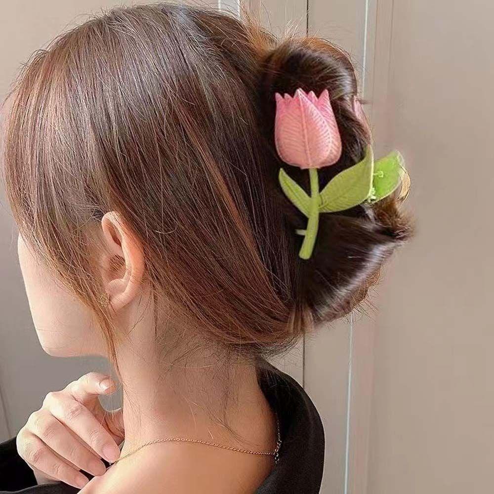 Needway Tulip Hair Claw Sweet Simple French Geometric Hair Claw Gadis Hijau Aksesoris Rambut Wanita