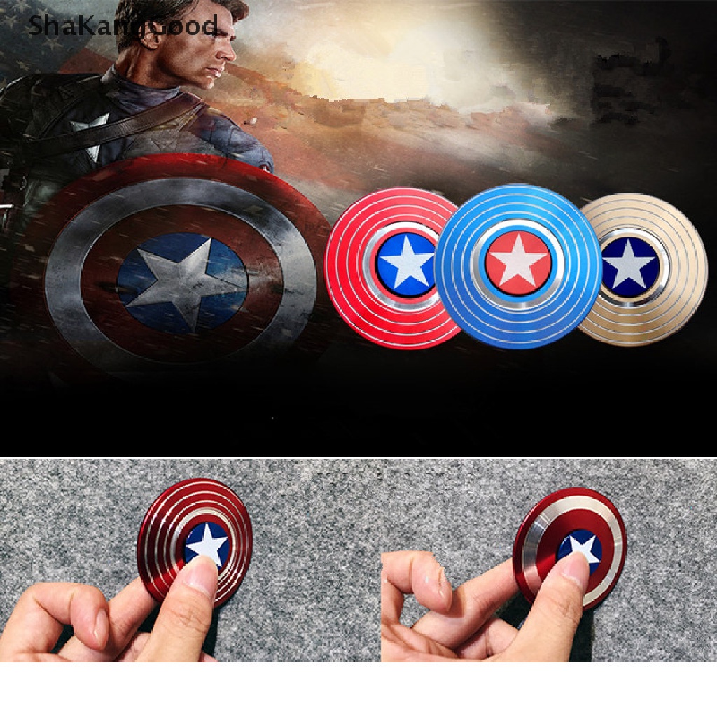 Mainan Spinner Gyro Dekompresi Bentuk Perisai Captain America Bahan Alloy