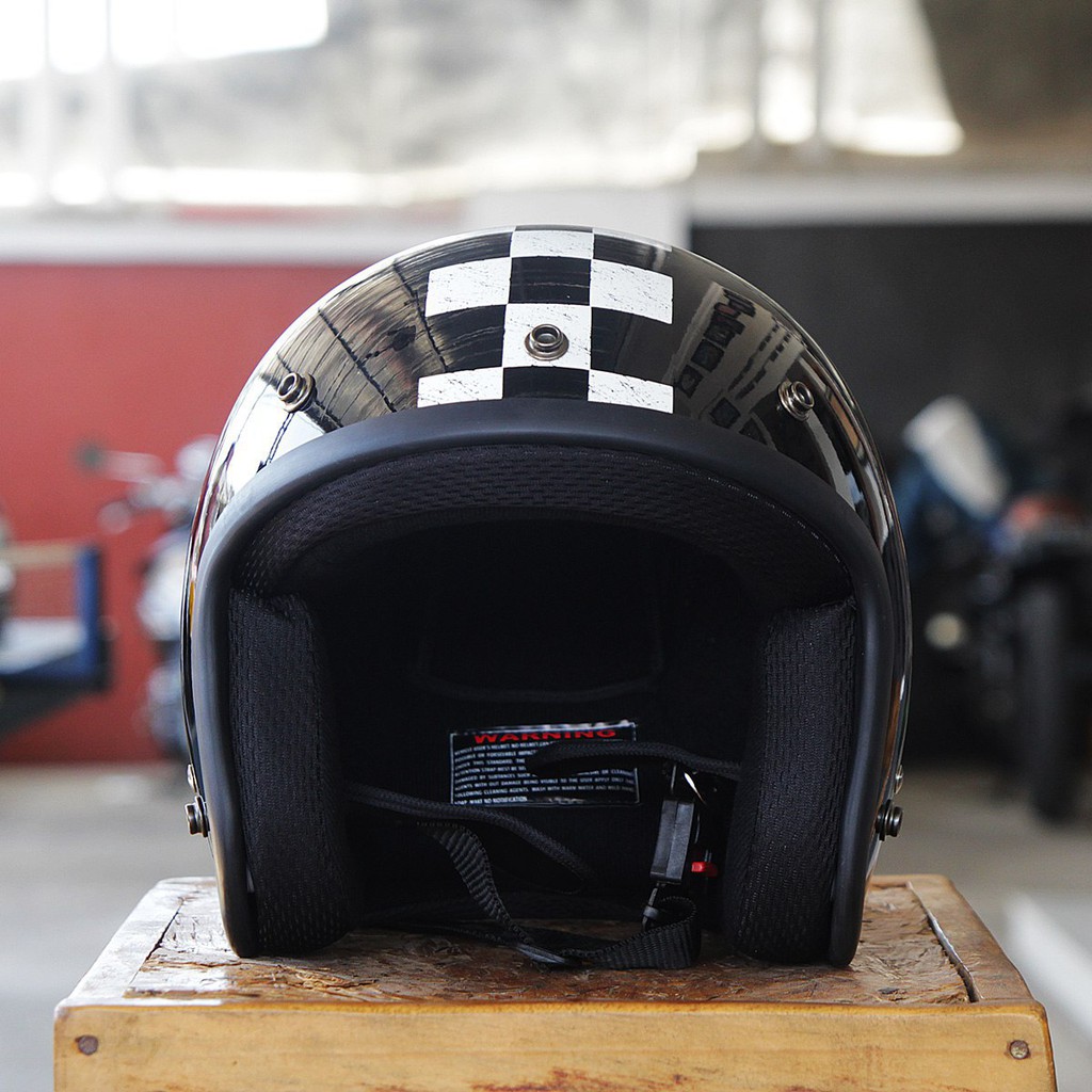 Helm Retro SADA Checkered Black ( Helm Classic / Helm Klasik / Helm Bogo / Helm Vespa )