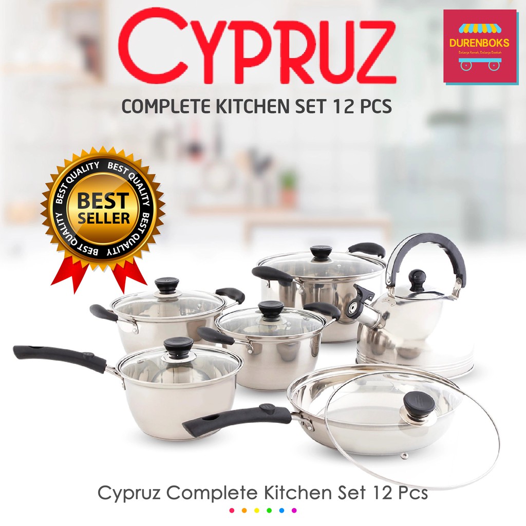 Cypruz Complete Kitchen Set 12 Pcs - Panci Stainless Stell 201 Premium