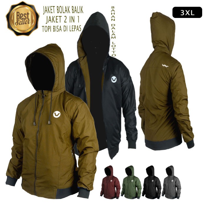 Jaket Bolak Balik Pria Jumbo Model VNIBB01│Jaket Pria xxxl │Jaket Pria Polos