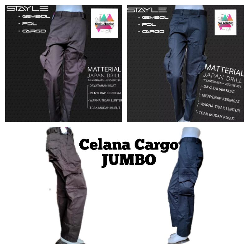 JUMBO  celana PDL/CARGO seragam sekolah SMP & SMA (saku 6) coklat pramuka & hitam  ( bahan drill ) N