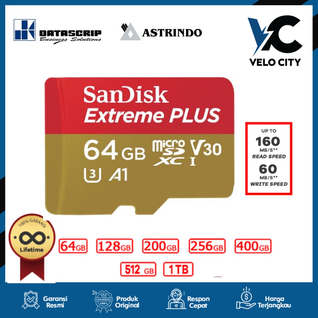 Memory Card Micro SD Sandisk 64Gb Class10 160mbps Extreme V2 Sandisk Original Garansi Life Time