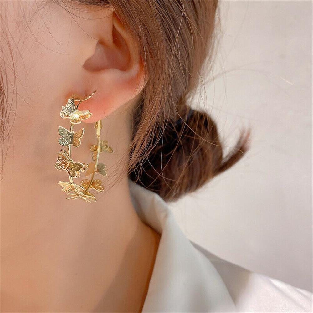 Preva Anting Hoop Bulat Dainty Lapis Emas 18k Untuk Wanita Gadis Butterfly