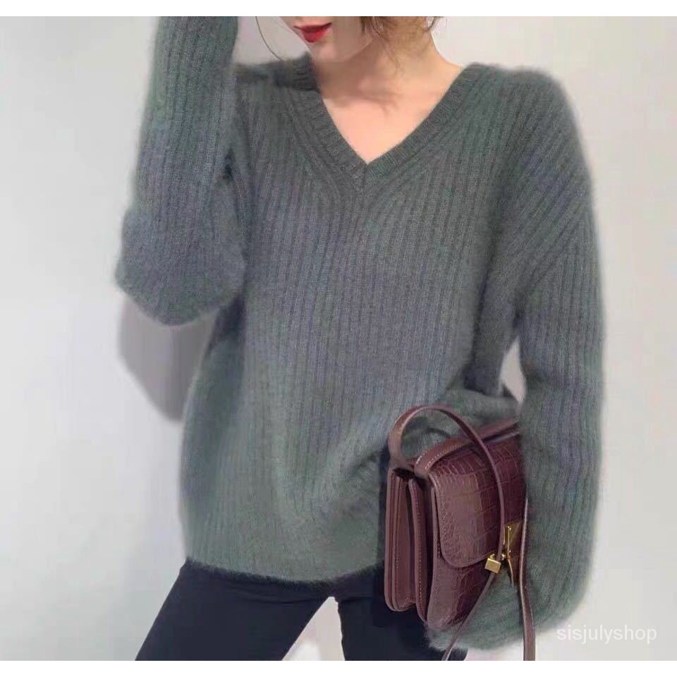 #Sisjuly# Sweater Wanita Atasan Longgar Pullover V-Neck Sweater Rajut Baru Pakaian Luar Pakaian Wani