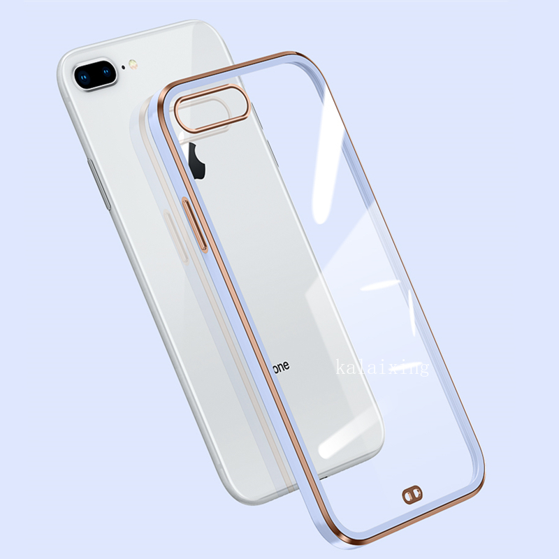 Transparent Electroplating Square Case for iPhone 11 6 7 8 Plus Xs Max Straight Edge Casing