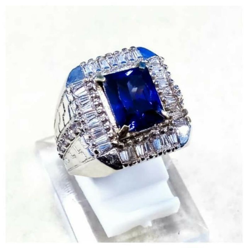 cincin Batu Permata batunya saja Blue Safir King Cut Octagon Berkilau