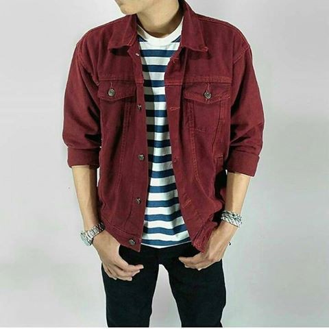 Jaket Jeans Pria Cowok Levis Army Maroon Hitam Biru Muda Pudar Tua