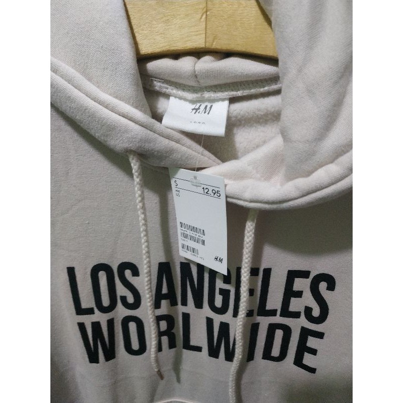 HnM Hoodie Pria Wanita Cream H&amp;M Los Angeles Tag Label Free Paper Bag