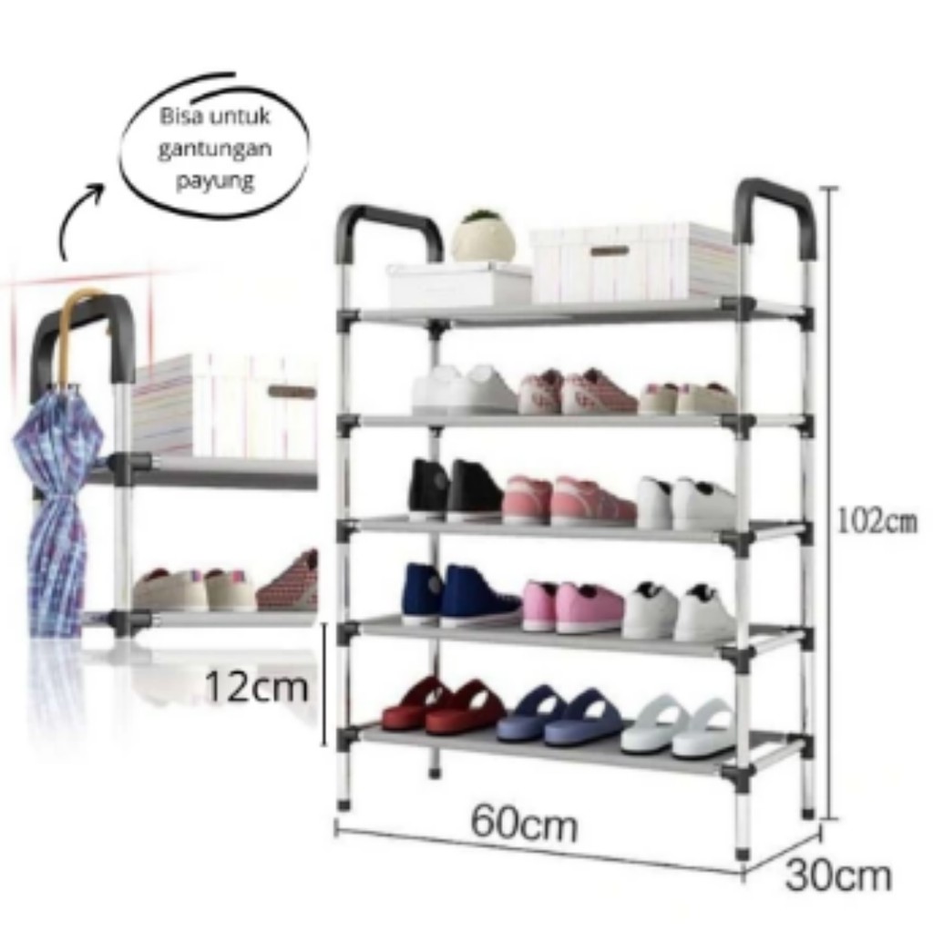 RAK SEPATU MULTIFUNGSI 4 DAN 5 SUSUN RAK BUKU SERBAGUNA FULL STAINLESS MOTIF HOMESTATION