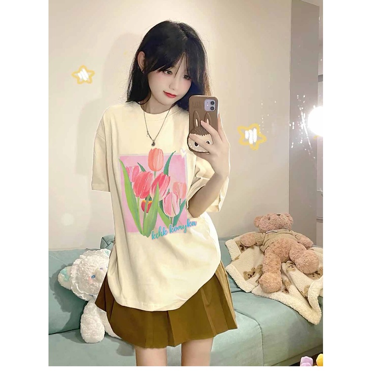 Kaos Atasan Wanita Krem / Baju Oversize Wanita/Atasan kekinian/T-shirt Korea Tee Import (realpict)