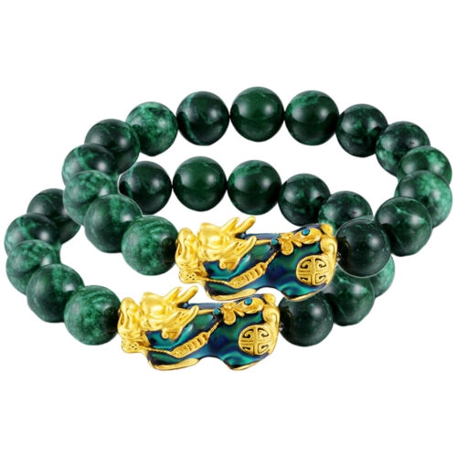 Lucky Feng Shui Mantra Amulet Obsidian Carved Pixiu Green Bracelet Jewelry