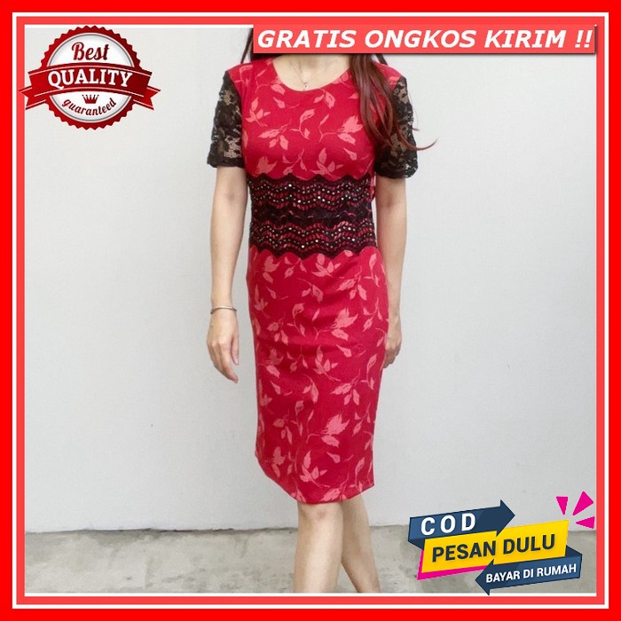 Baju Dress Pesta Natal Imlek Wanita Dewasa Murah Kekinian Terbaru 2021 / Dress Brukat Pakaian Wanita