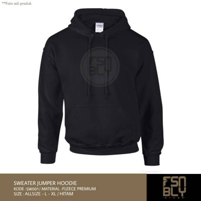 Sweater Hoodie Polos Hitam Premium Quality