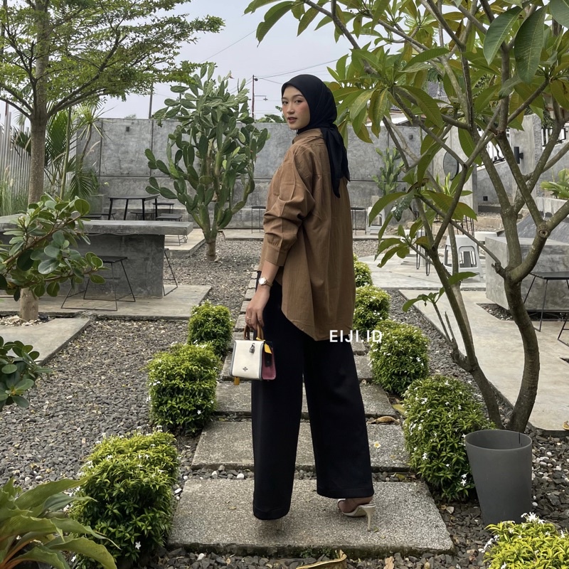 Kemeja Linen Crinkle Oversize - Gea Niki Top Shirt Lengan Panjang Wanita