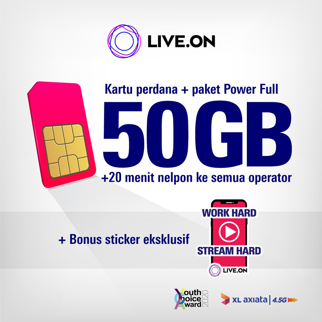 Kartu Perdana XL Live.On 50GB + GRATIS Sticker J | Shopee Indonesia