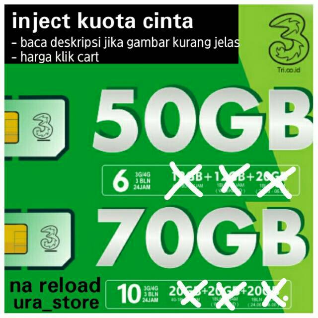 inject / voucher data tri cinta / 3 50gb 70gb 4g