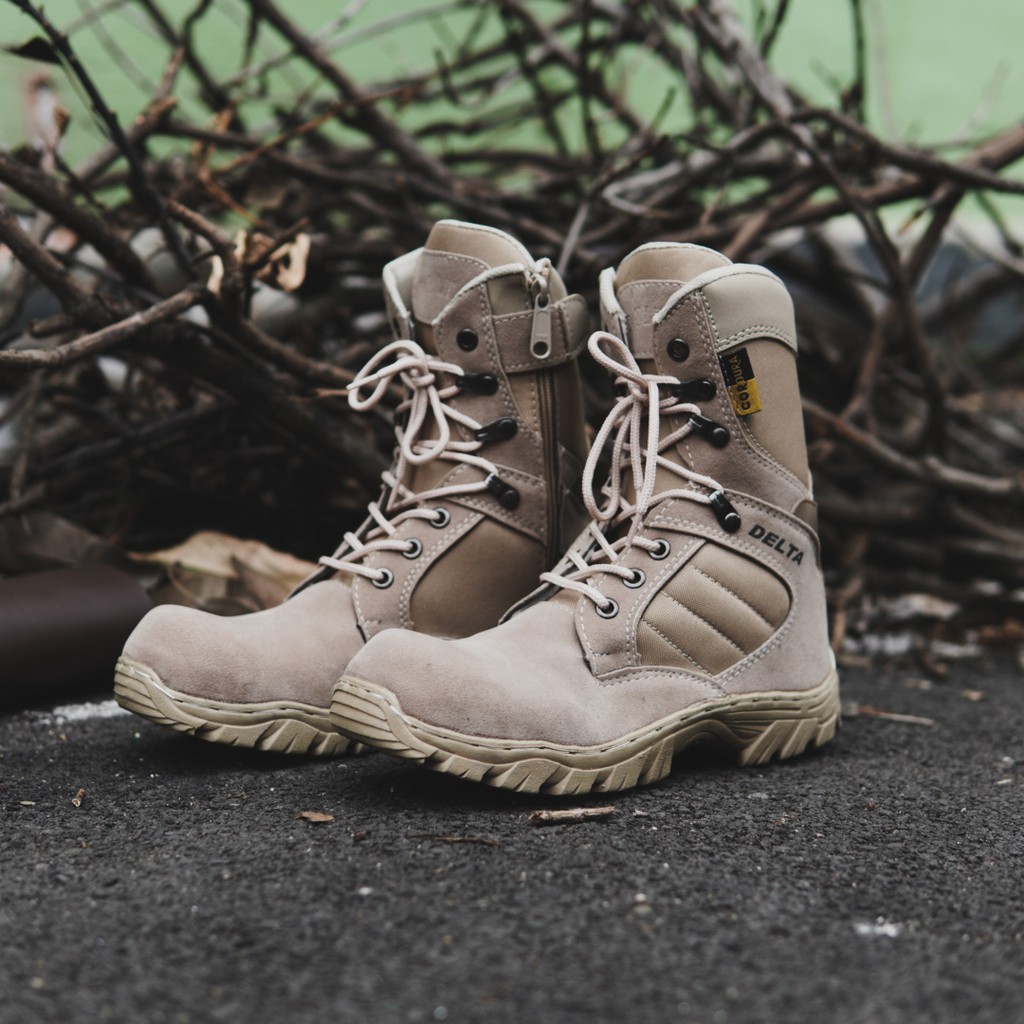 BEST SELLER !! SEPATU SAFETY BOOTS PRIA DELTA CORDURA TACTILCAL SEPATU UJUNG BESI CREAM-HITAM