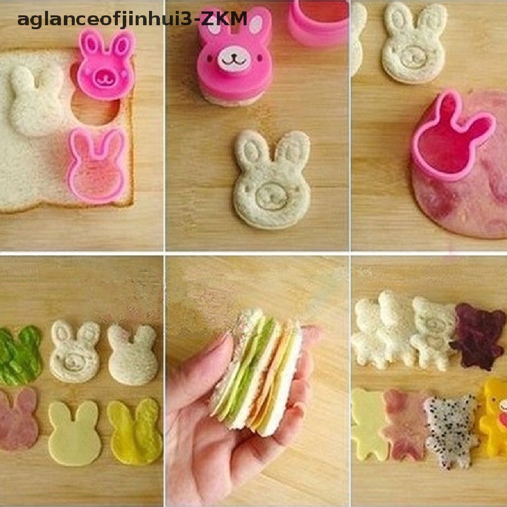 3 PCS Cetakan Pemotong Roti Sandwich Cookie Bento Bentuk Kelinci Panda Bunga