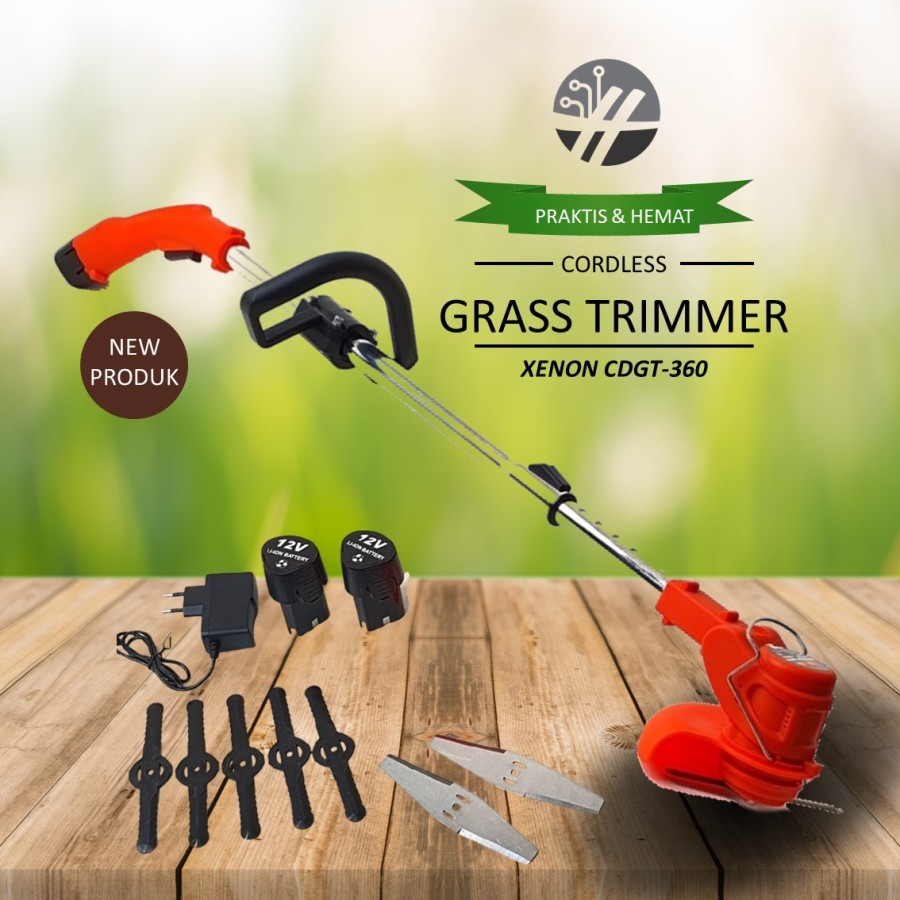 Mesin Potong Rumput Baterai Cas XENON CDGT360 2 Baterai Cordless Grass Trimmer