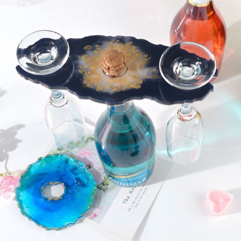 Glitter Handmade Large Wine Glass Holder Silicone Resin Mold Bottle Shelf Storage Glass Tray Resin Mould Tools Art Crafts