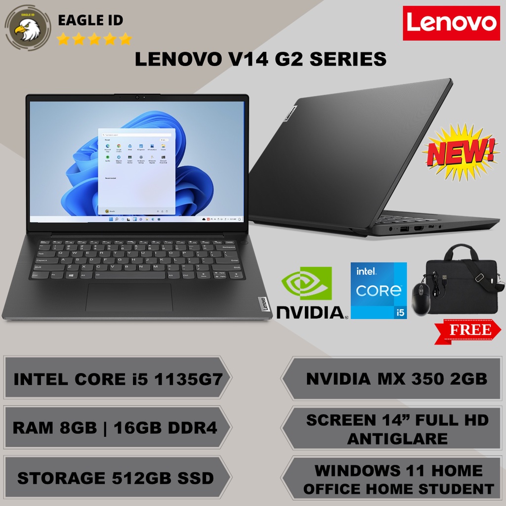 laptop lenovo v14 g2 i5 1135g7 ssd 512gb ram 8gb 14 0 inch nvidia mx350 windows 11 terbaru
