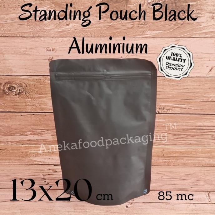 Kemasan Kopi Standing Pouch FULL Black/Hitam ALFO zipper klip 13x20cm