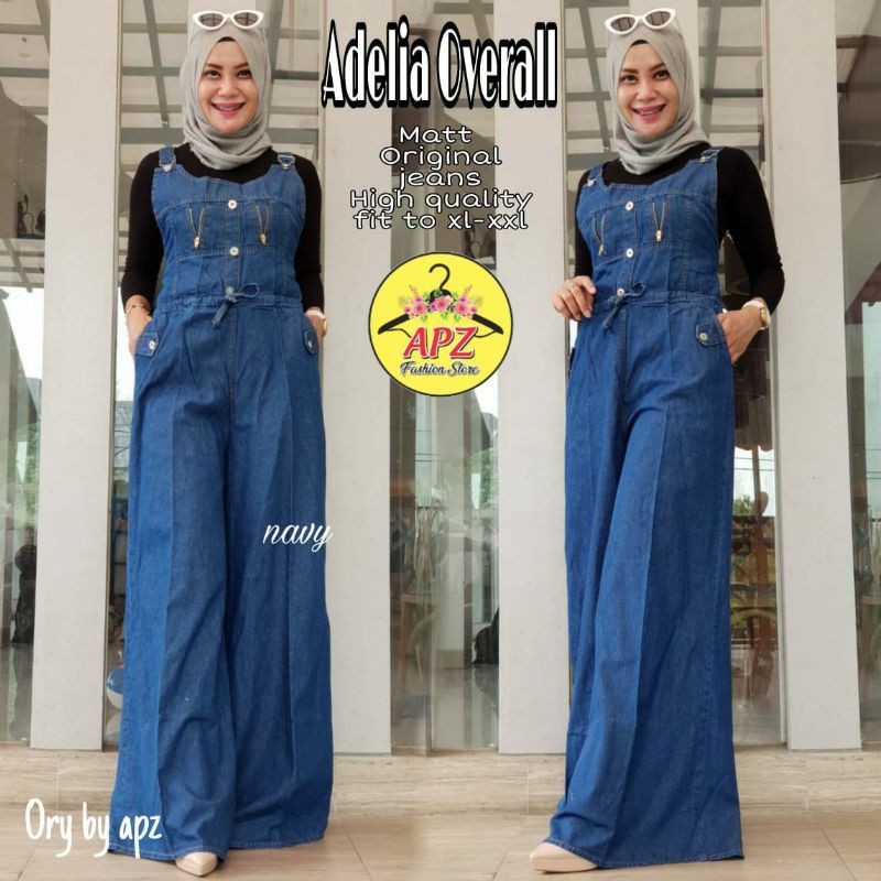 OVERALL JUMPSUIT ADELIA JEANS WANITA SUSPENDER DENIM PREMIUM COD