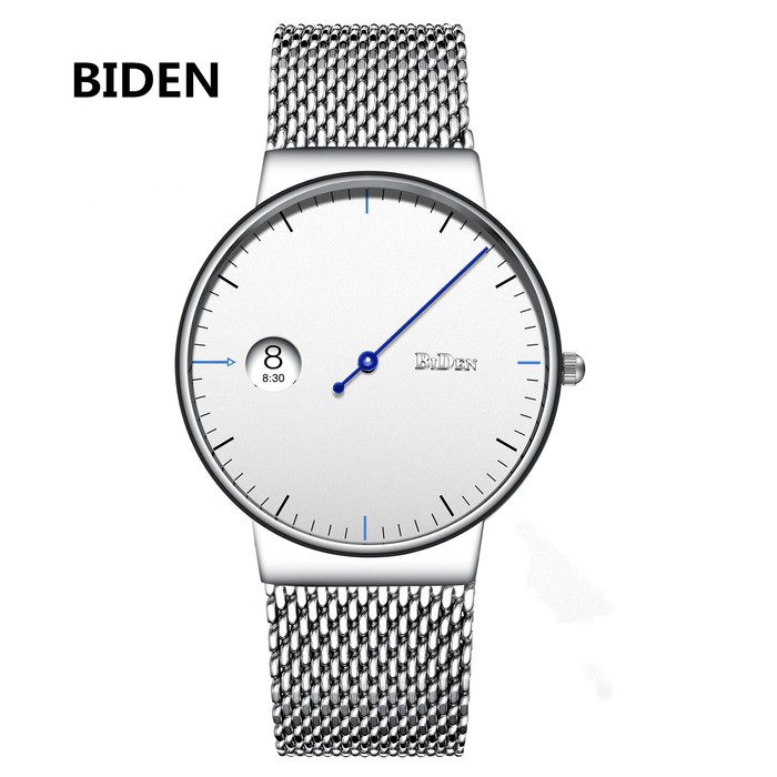 jam tangan Biden pria wanita simple fashion bisnis sport mesh silver - Perak | WATCHYH