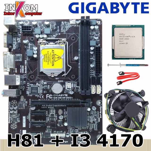 Motherboard mobo mainboard LGA 1150 H81 dan Processor i3 4170 fan