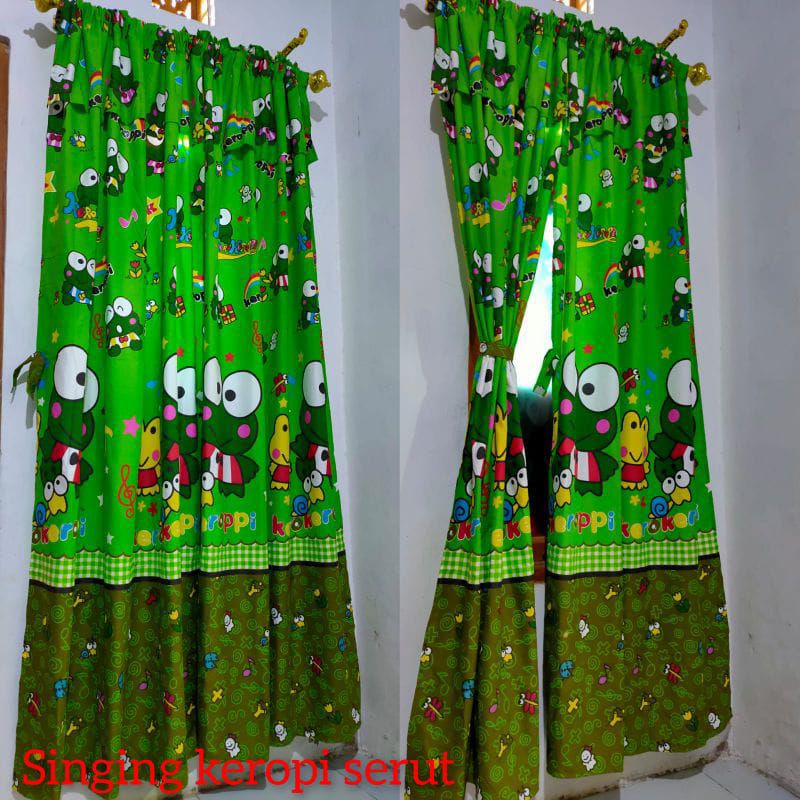 Gorden Serut Belah Tengah / Hordeng Pintu / Gorden Pintu Serut Motif Karakter Keropi