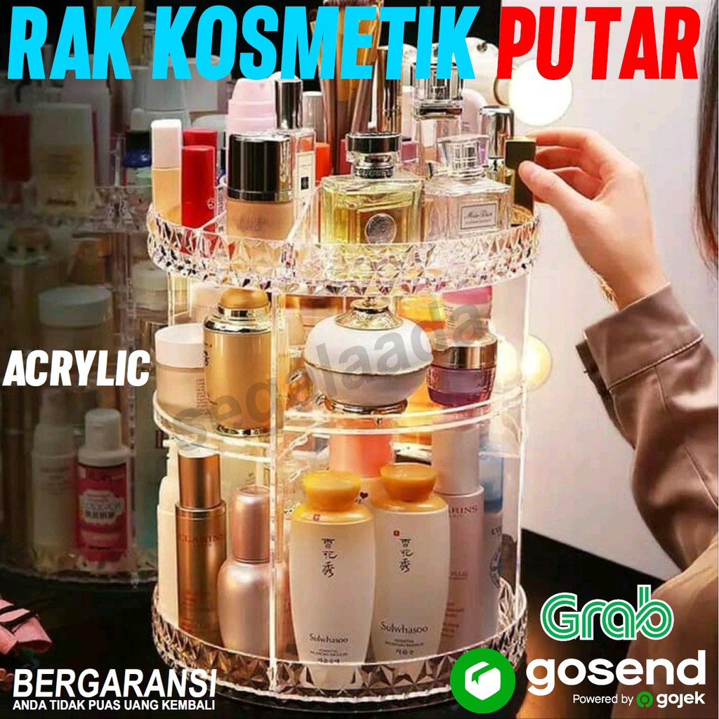  Rak  Kosmetik  Putar  360 Derajat Diamond Acrylic Make Up 