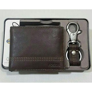 Fossil Kylie Men Wallet Giftset Brown Leather Dompet Pria 