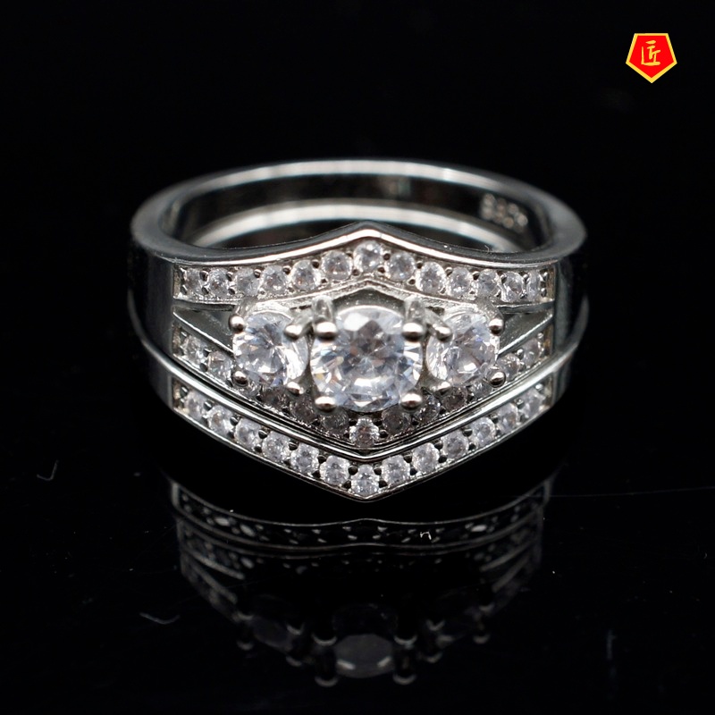 [Ready Stock]Luxury Elegant Diamond Double Layer Ring Set