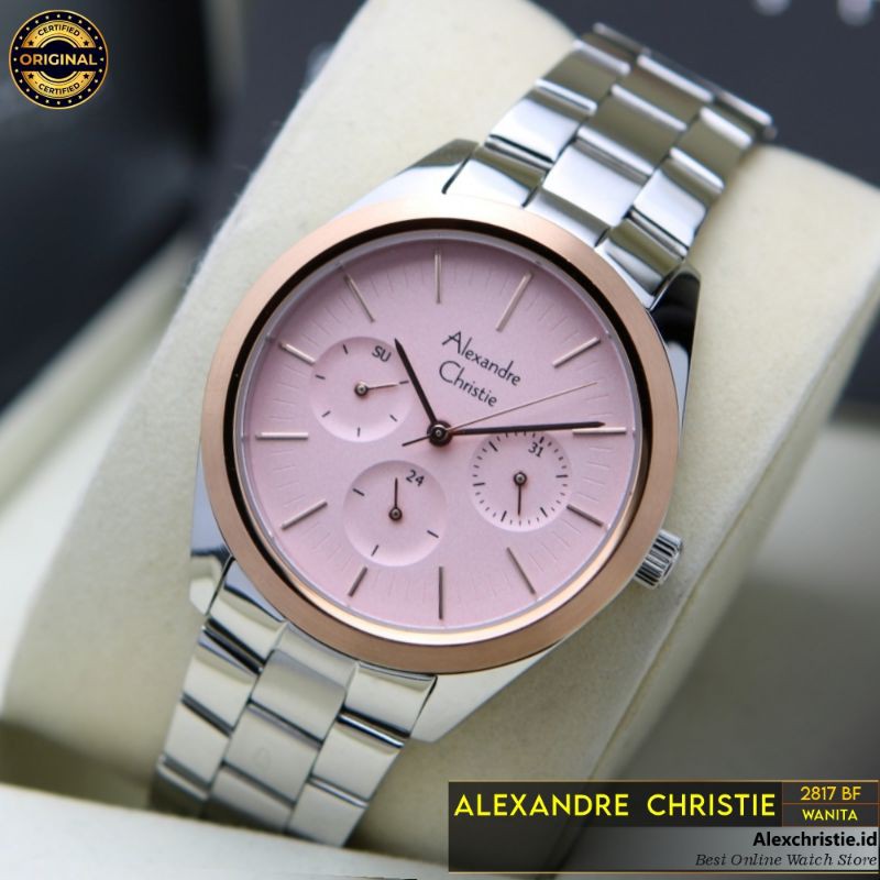 New 2021 Jam Alexander Christie Wanita AC 2817BF Silver Pink Original - Simpel, Casual, Elegan
